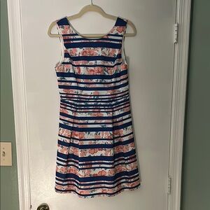 41 Hawthorn Blue and Pink Striped Midi Dress